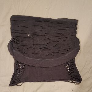 Distressed Gray Split Weave Crop Top Or Skirt